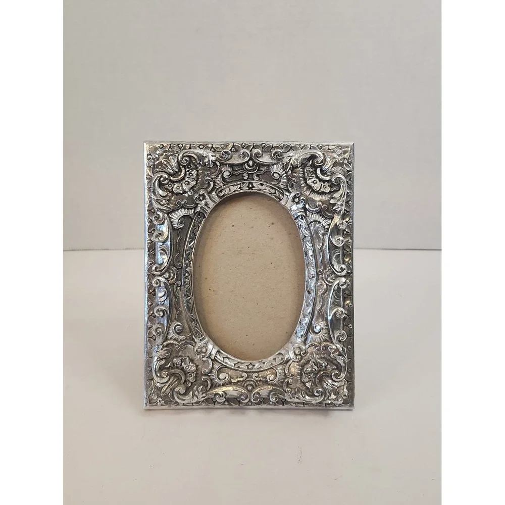 Ornate Silvertoned Resin Picture Frame 3x4.5 Baroque Style No Glass Pls Read